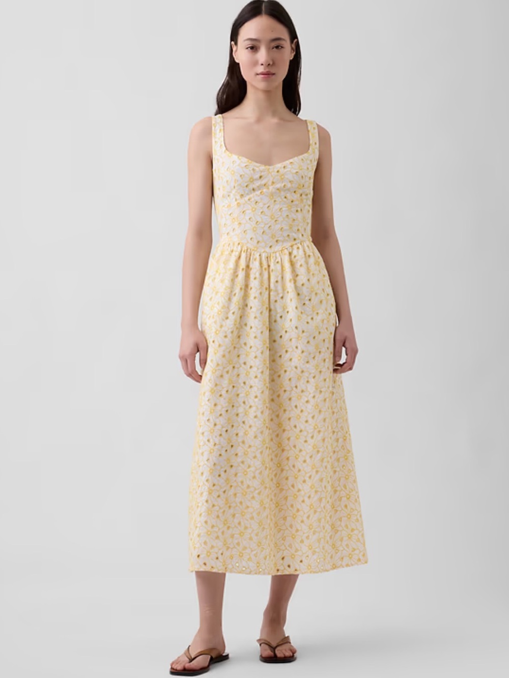 GAP Eyelet Seamed Drop-Waist Maxi Dress